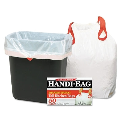 Drawstring Kitchen Bags, 13gal, 0.6mil, 24 x 27 3/8, White