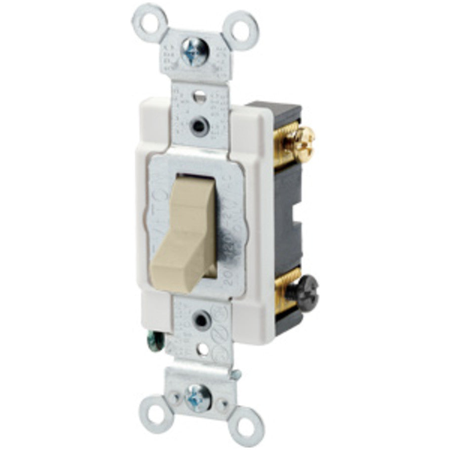 Commercial Spec Grade Toggle AC Quiet Switch, 3-Way, 15A, 120/277V, Back and Side Wired, Ivory