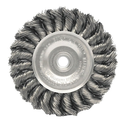 Standard Twist Knot Wire Wheel, 4 in dia x 1/2 in W Face, 0.014 in Stainless Steel Wire, 20000 RPM