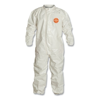 Tychem 4000 Coverall, Taped Seams, Collar, Elastic Wrist and Ankles, Zipper Front, Storm Flap, White, Medium