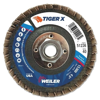 Tiger X Flap Disc, 4-1/2 in dia, 40 Grit, 5/8 in - 11, 13000 rpm, Type 27