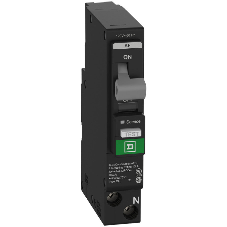 Mini Circuit Breaker, QO, 15A, 1-Pole, 120VAC, 10kA, Combo Arc Fault, Plug on Neutral, Plug in Mount, UL listed