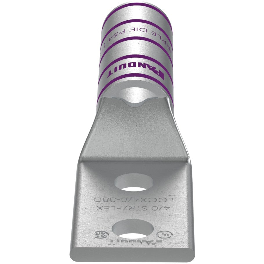 Long Barrel Flex Lug, 2-Hole, 4/0 AWG, Tin Plated, Purple