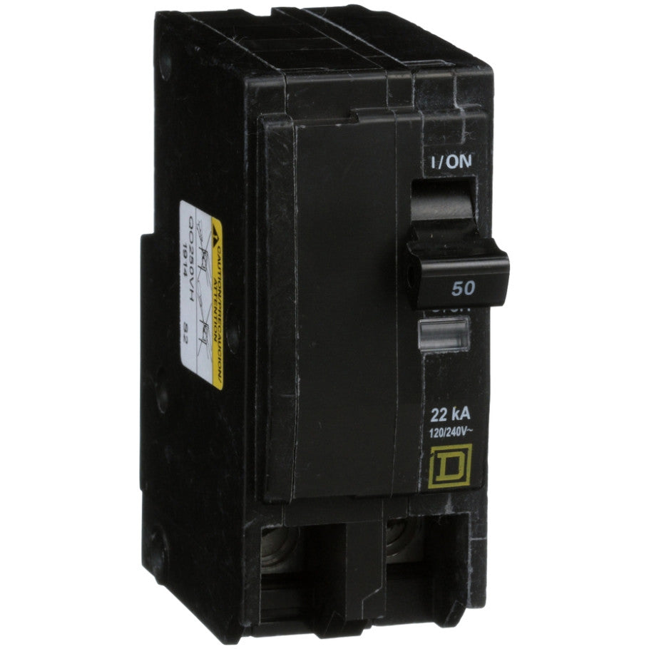 QO Miniature Circuit Breaker, Plug-In, 22kA, 120/240 Vac, 2-Pole, 50A, Common Trip