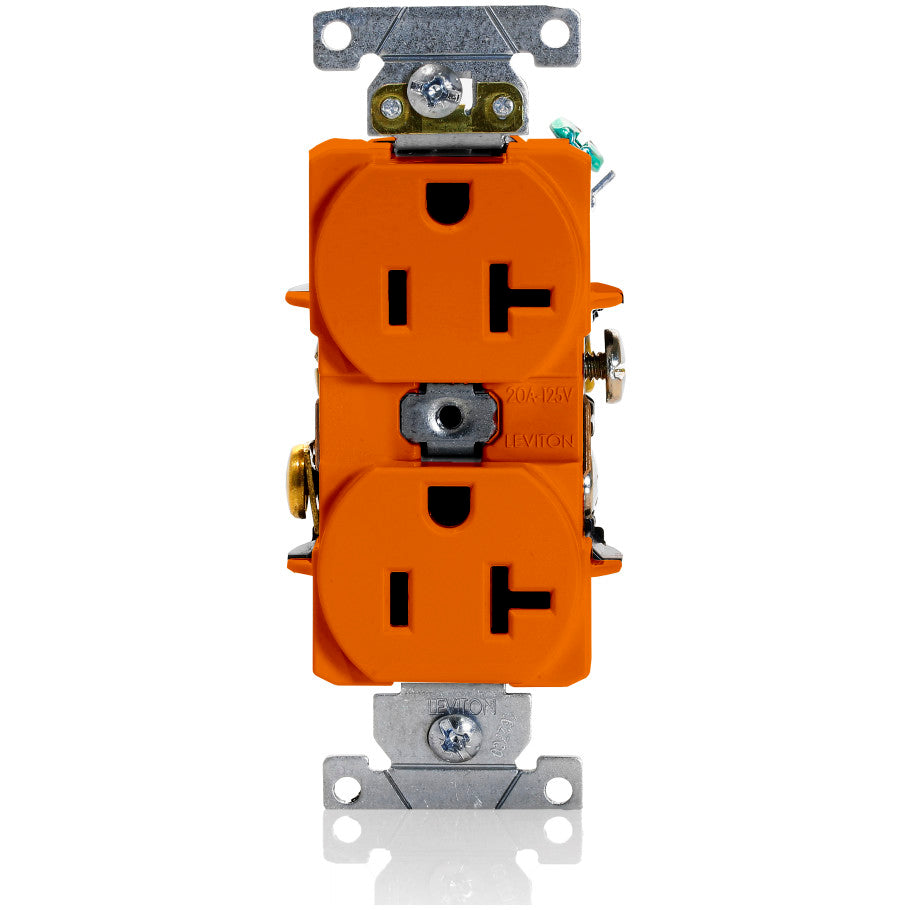 Straight Blade Duplex Receptacle, Slim Body, 20A, 125V, 2P3W, NEMA 5-20R, Self-Grounding, Contractor Pack, Orange