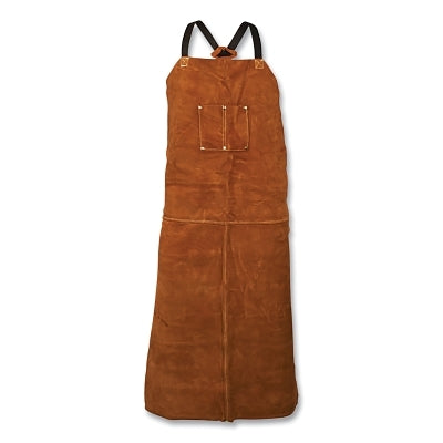 Side Split Cowhide Apron, 3842 Bib, 2-Chest Pockets, Cotton X-Back Straps, 24 in W x 42 in L, Dark Brown