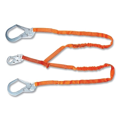 Titan II Stretch Tubular Built-In Shock Absorbing Lanyard, 6 ft L, Snap Hook, 310 lb cap, 2 legs, Orange