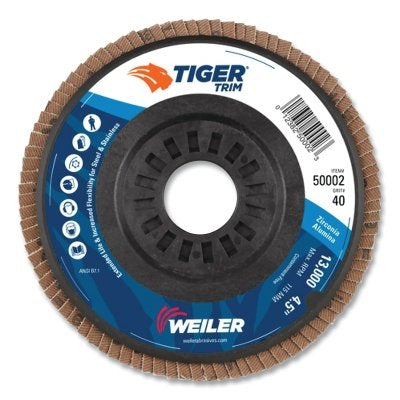Trimmable Tiger Flap Discs, 4 1/2 in, 40 Grit, 7/8 in Arbor, 13,000 rpm
