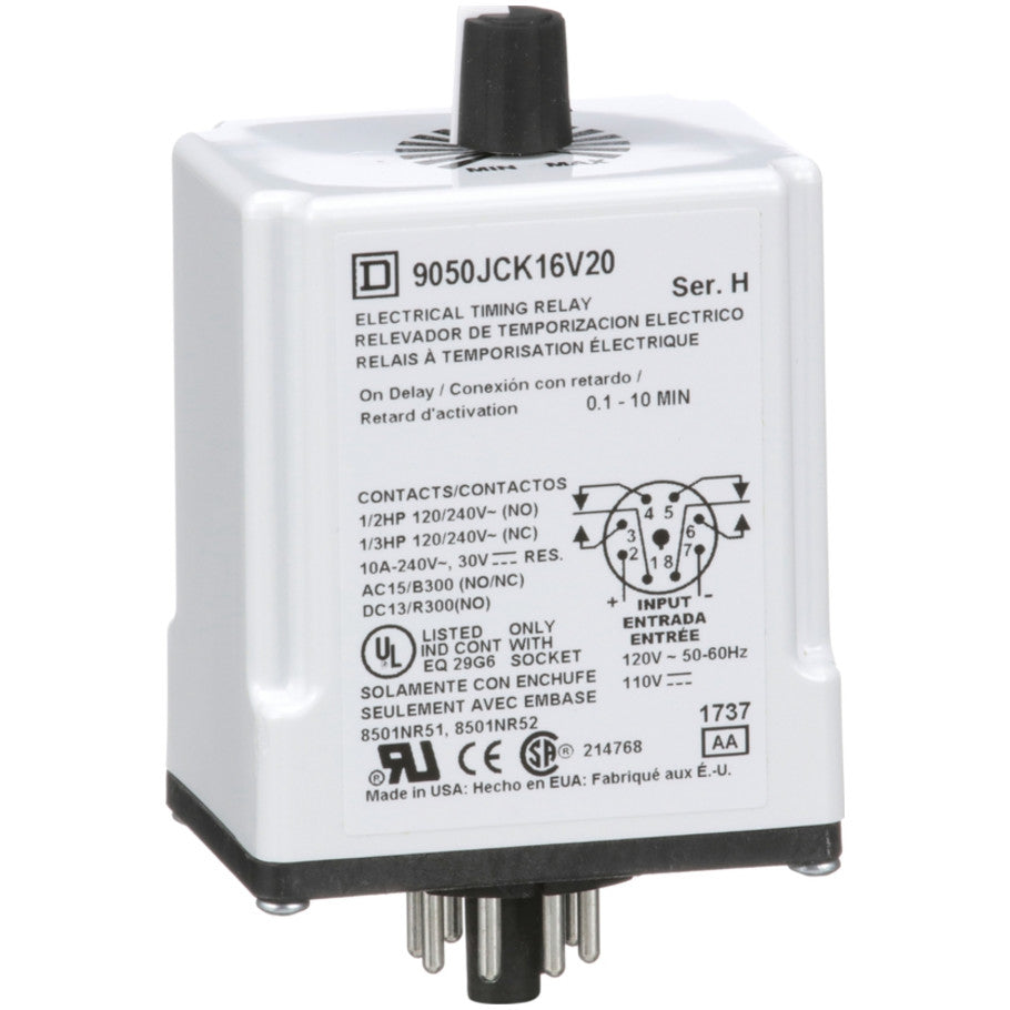 Plug-In 120V Variable Time On-Delay Relay with 0.1-10 Minute Timing Range