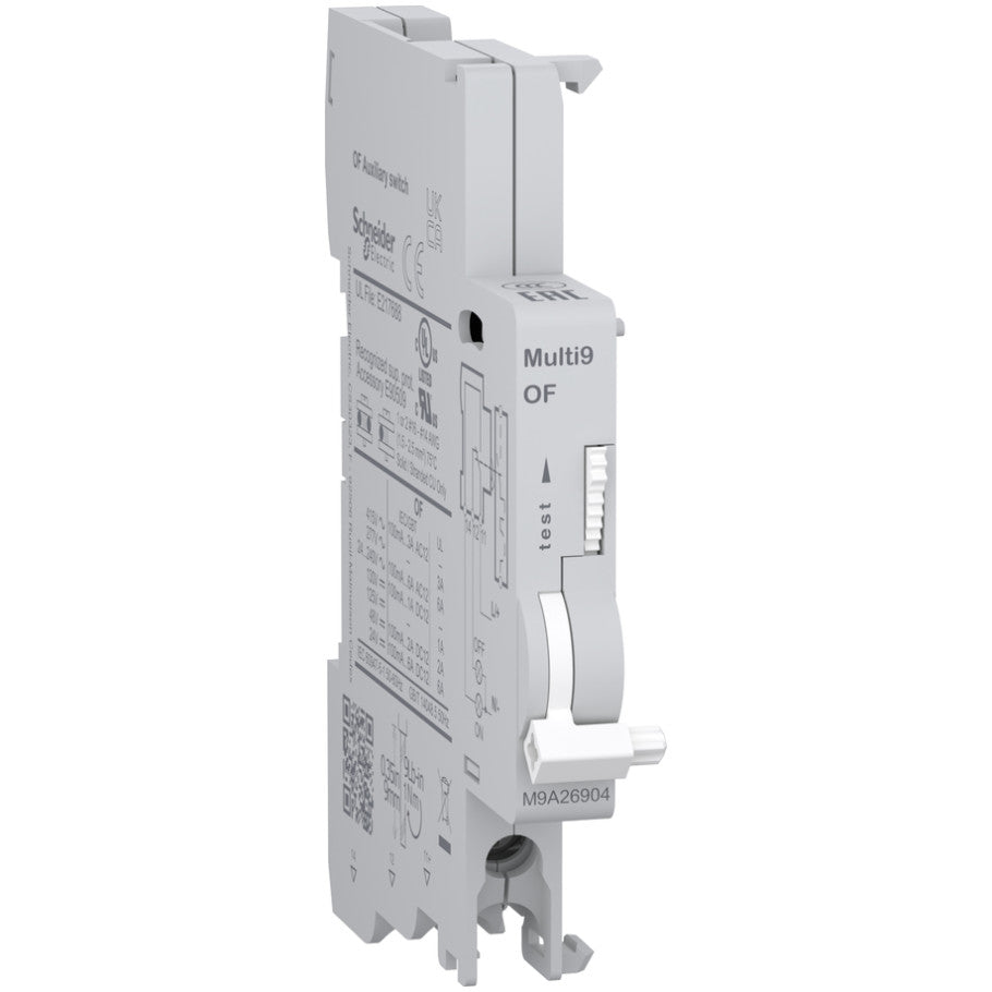 Auxiliary contact, Multi9 M9A, OF, 1 C/O, 100mA to 6A, 24VAC to 415VAC, 24VDC to 130VDC, bottom connection