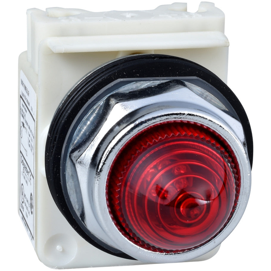 Harmony 9001K Series LED Pilot Light, Chromium-Plated Metal, 30 mm Dia., 28V, 10A, Red Lens, 2.8 H x 2.1 W x 1.7 D in.