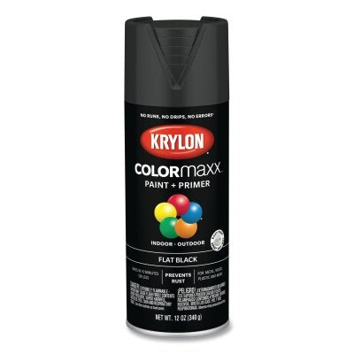 COLORmaxx Paint + Primer Spray Paint, 12 oz, Black, Flat