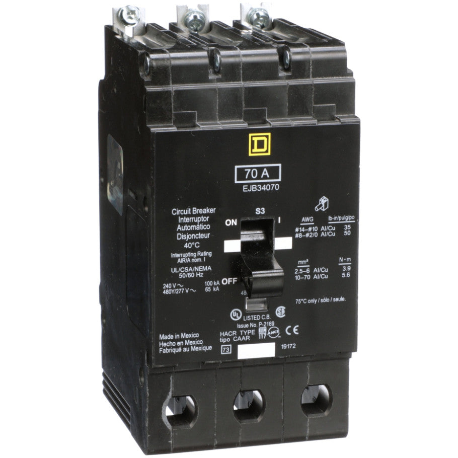 Mini circuit breaker, E-Frame, 70A, 3 pole, 480Y/277VAC, 100kA max, bolt on  TAA