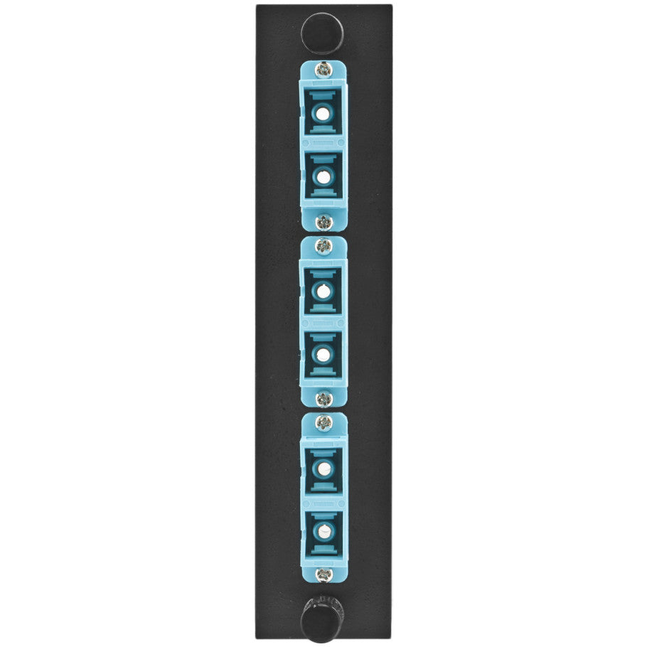 Fiber Optic Panel Adapter, 6-Fiber, 3) SC Duplex, Zircon Sleeves, Aqua