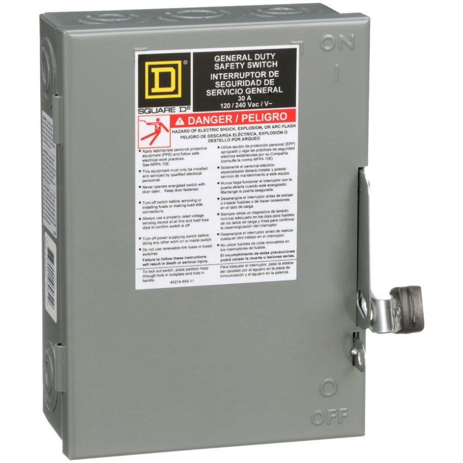General Duty Disconnect, Fusible, 1 Phase, 30A 120/240V, 2P3W