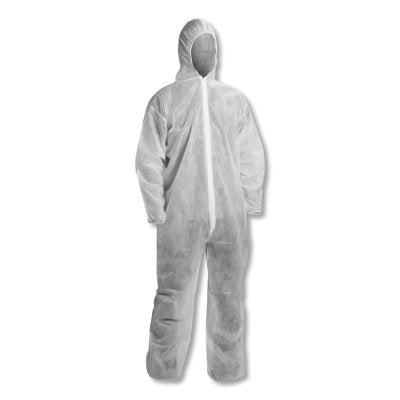 KGA10 Lightweight Coverall, Hooded, Zip Front, Elastic Wrist and Ankle, White, Medium