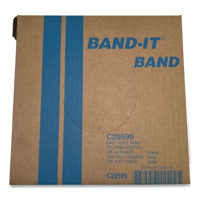Stainless Steel Band, 5/8 in W x 0.030 in Thick x 100 ft L, SS 201
