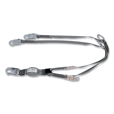 V-SERIES Standard Shock Absorbing Lanyard, 6 ft, Twin, Small/Small Tie-Back Snaphooks, Web, Fixed, 310 lb