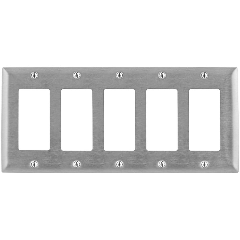 Wall Plate, 5-Gang, (5) Decorator Device, 302/304 Stainless Steel, Brushed