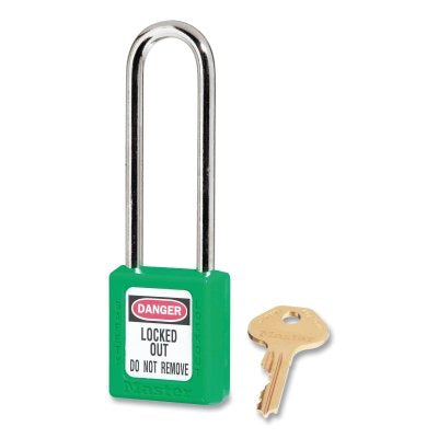 Zenex Thermoplastic Safety Lockout Padlock, 410, 1-1/2 W x 1-3/4 H Body, 3 in H Shackle, KD, Green