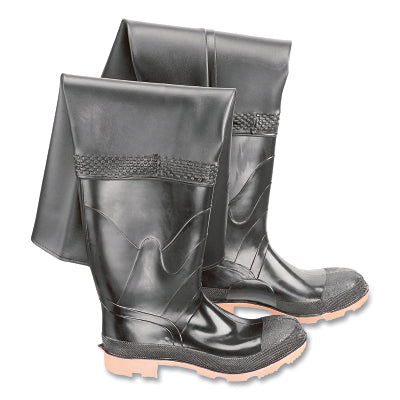 Storm King Steel Toe Thigh Waders, Men's 6, 27 in, Polyester/PVC, Black/Brown