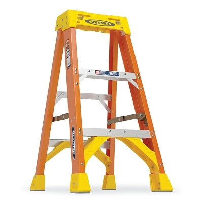 Fiberglass Stepladder, 6203, Type IA, 3 ft L, 18.12 in W, Single-Sided, 300 lb Load Capacity, Orange/Yellow