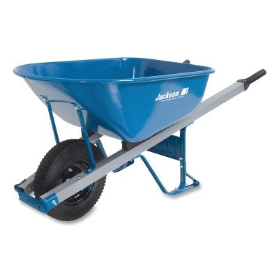 Steel Contractors Wheelbarrow, 6 cu ft, 1 Knobby Flatt Free Tire, Blue