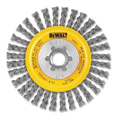 Wire Wheel Brushes, Stainless Steel Stringer, 6 in dia, 5/8 in-11 TPI, 9000 RPM