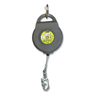 Titan+ Self-Retracting Lifeline, 30 ft L, Galv Steel Cable, Steel Carabiner Top Connector, Snap Hook, 420 lb, Single Leg