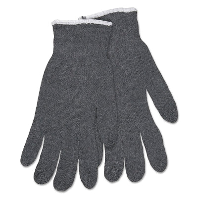 Multipurpose String Knit Gloves, Large, Knit Wrist, Regular Weight, Gray