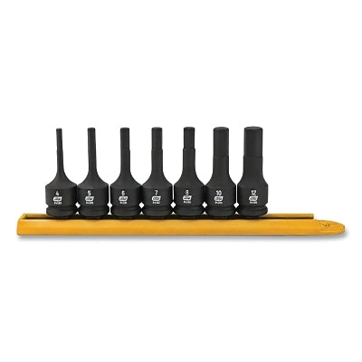 Impact Socket Set, 3/8 in Dr, 6-point, Metric, 4mm to 12mm, 7-Pc Hex Bit, Incl Metal Rail
