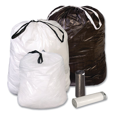 Draw-Tuff Trash Can Liner, 12 gal, 0.7 mil, 24 in W x 28 in H, White