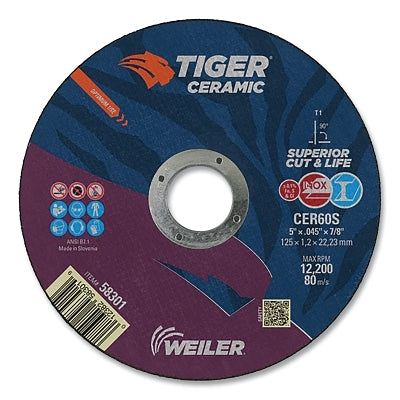 Tiger Ceramic Cutting Wheels, Type 27, 4 in Dia., 1/16 in Thick, 3/8 in Arbor