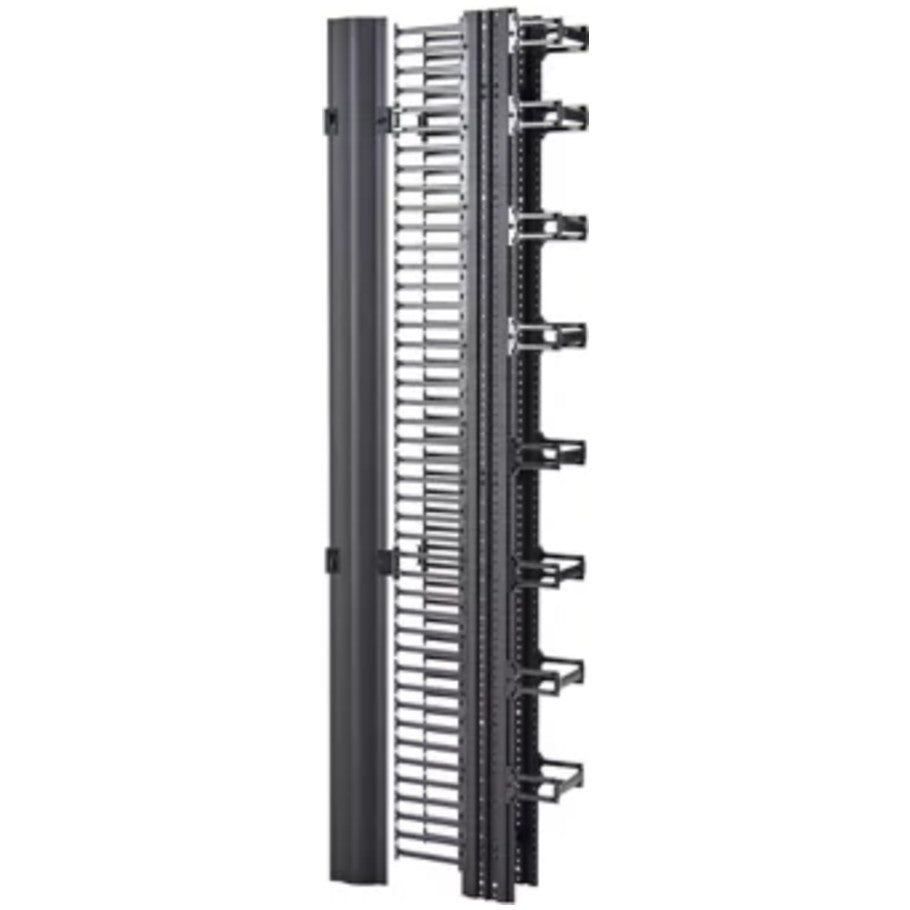 RCM  Dual Density Vertical Cable Manager w/Cover, Aluminum, Double-Sided, Fits 84 in. H Racks, 10 W x 17-7/8 in. D, Black