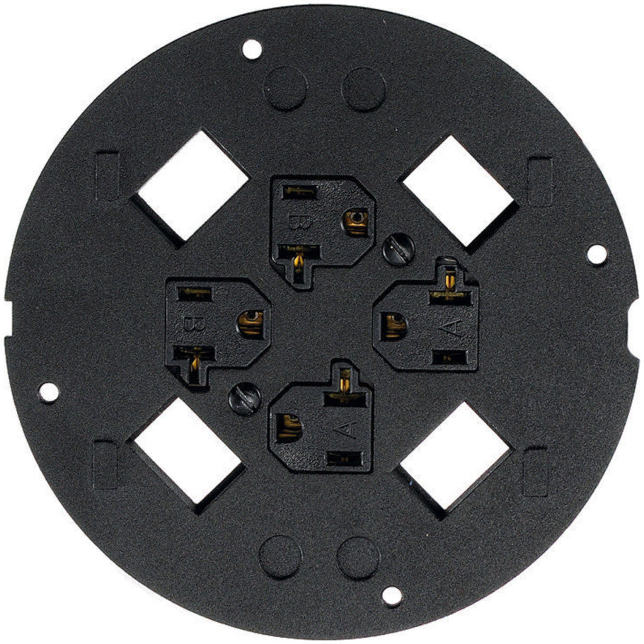 20A 125V Receptacle (4), Jack/AV Connector (4) Sub-Plate, SystemOne FB/Poke-Through, Black