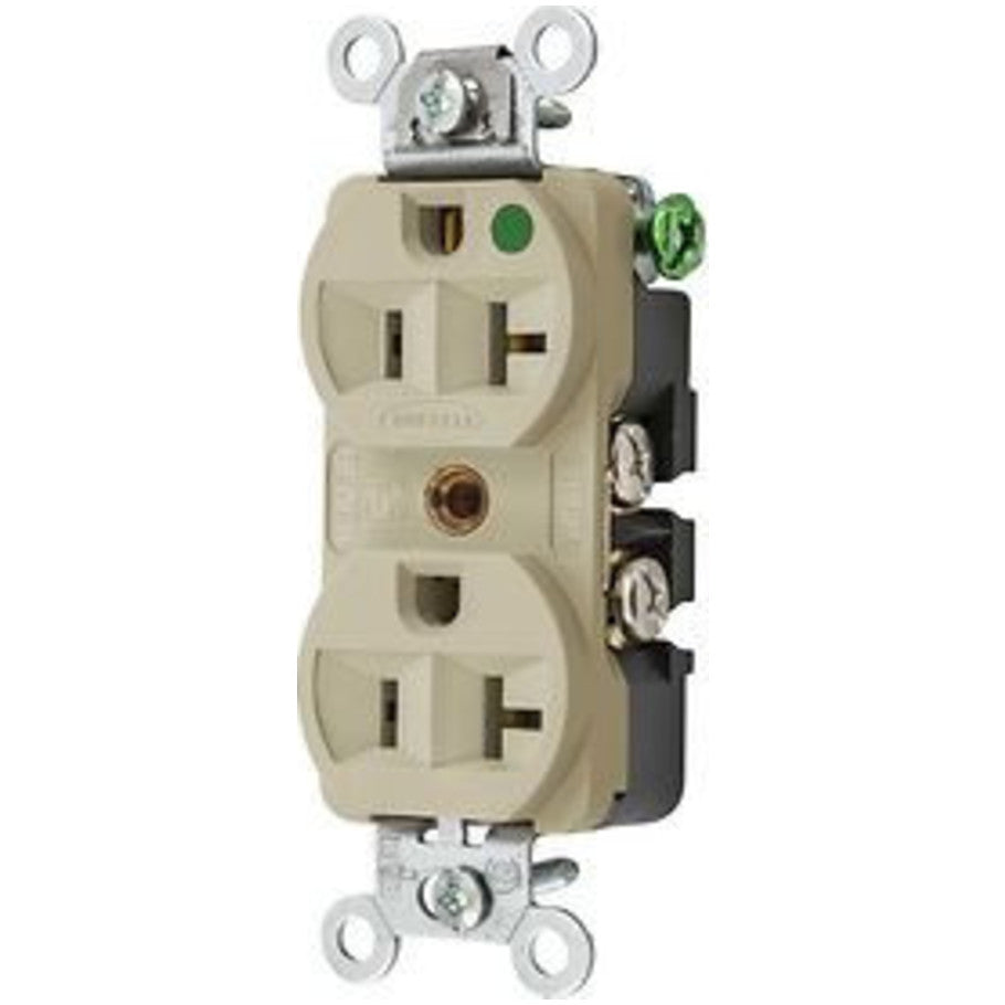 Hospital Grade Straight Blade Receptacle, Duplex, Extra Heavy Duty, 20A, 125V, 2P3W, Ivory