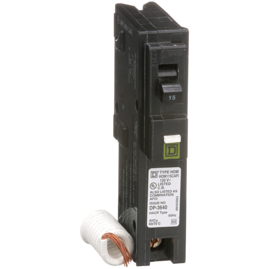Homeline Miniature Circuit Breaker, Combination Arc Fault Circuit Interrupter, Plug-In, 120/240 Vac, 1-Pole, 15A