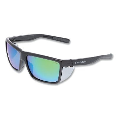 Swagger SR2 Series Safety Glasses, Polycarbonate Lens/Fr, Duramass Hard Coat, Charcoal Frame, Green Mirror Lens