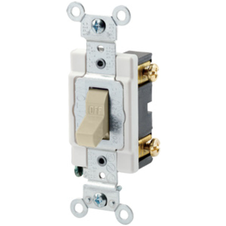 Toggle AC Quiet Switch, 1-Pole, 20A, 120/277V, Back and Side Wired, Ivory