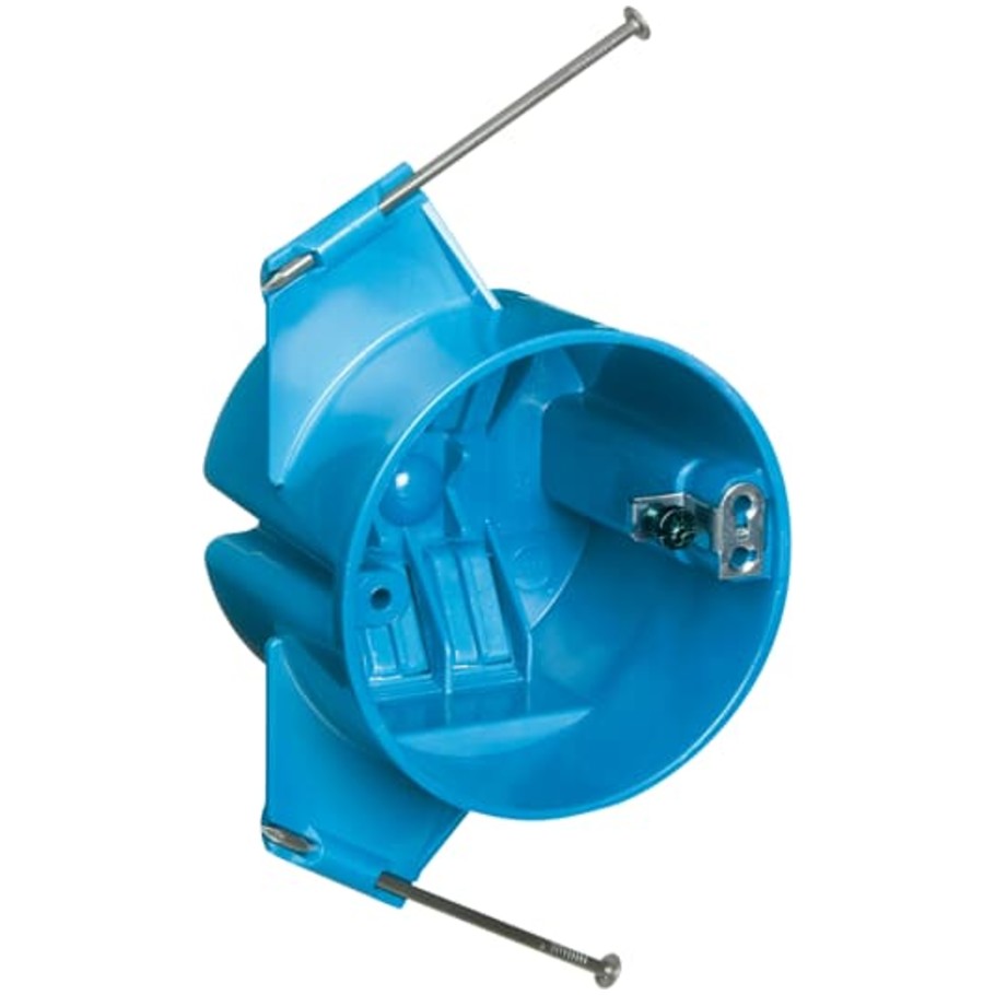 Carlon Ceiling Box, Polycarbonate, Blue, 3 in. Diameter, 2-3/4 in. D, Captive Nails, Ground Lug   Screw Attached