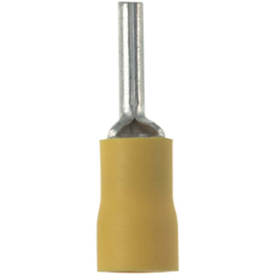 Pan-Term PV10-P55-LYY Pin Terminal, Yellow, Vinyl, 10-12 AWG, 14mm Pin L, PK50