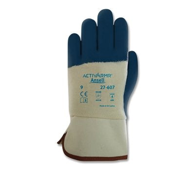 27-607 Heavy-Duty Nitrile Coated Gloves, Size 8, Blue/White