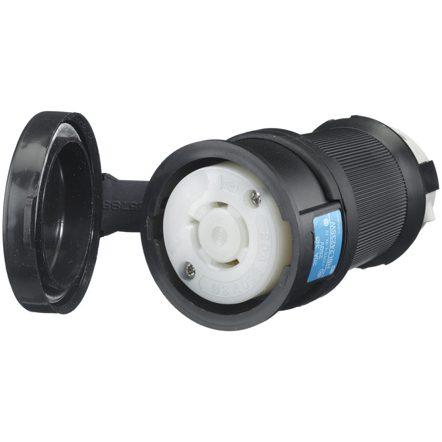 Locking Devices, Twist-Lock, Watertight Safety-Shroud, Female Connector Body, 3-Pole 4-Wire Grounding, NEMA L15-20R, Black