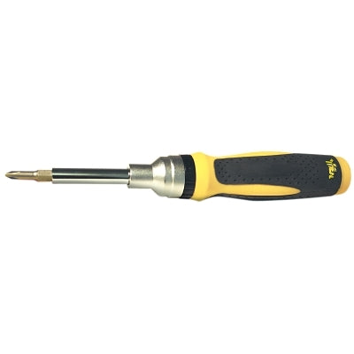 9-in-1 Ratch-a-Nut Screwdriver, #1;#2, 1/4;5/16;7/16" Open, 1/4;3/16" Tip Width