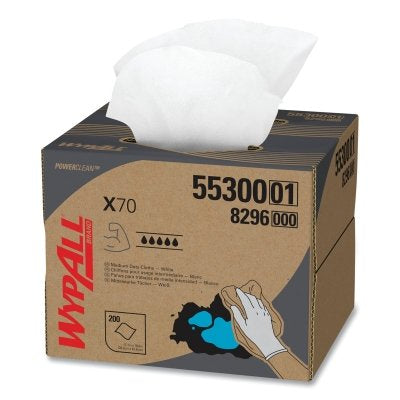 WypAll X70 Cloths, White, 11.1 in W x 16.8 in L, 200 Sheets/Unit, Box, 1 CA/CA
