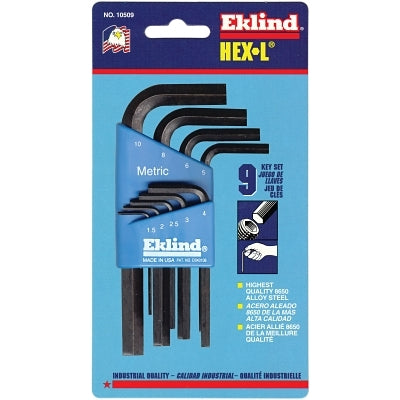 Hex-L Key Set, 9 per holder, Hex Tip, Metric, Short Arm