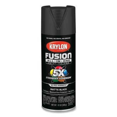 Fusion All-in-One Paints + Primers, 12 oz, Aerosol Can, Matte Black