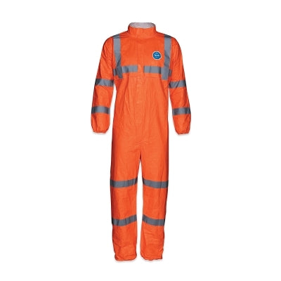 Tyvek 500 HV Coveralls, Serged Seams, Collar, Elas Waist/Wrists/Ankles, Fr Zip Flap, HiVis Orange/Refl Stripes, Lg, XC