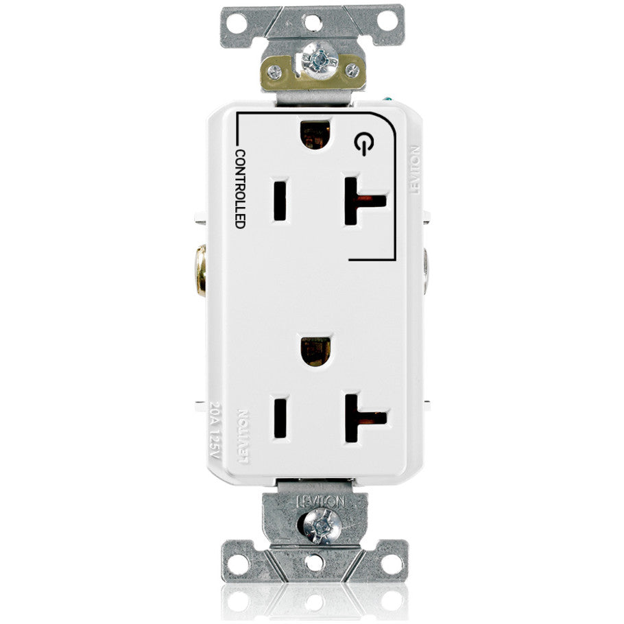 Decora Plus Straight Blade Duplex Receptacle, Hot Terminal Split, 1 Plug Controlled, 20A, 125V, 2P3W, NEMA 5-20R, White