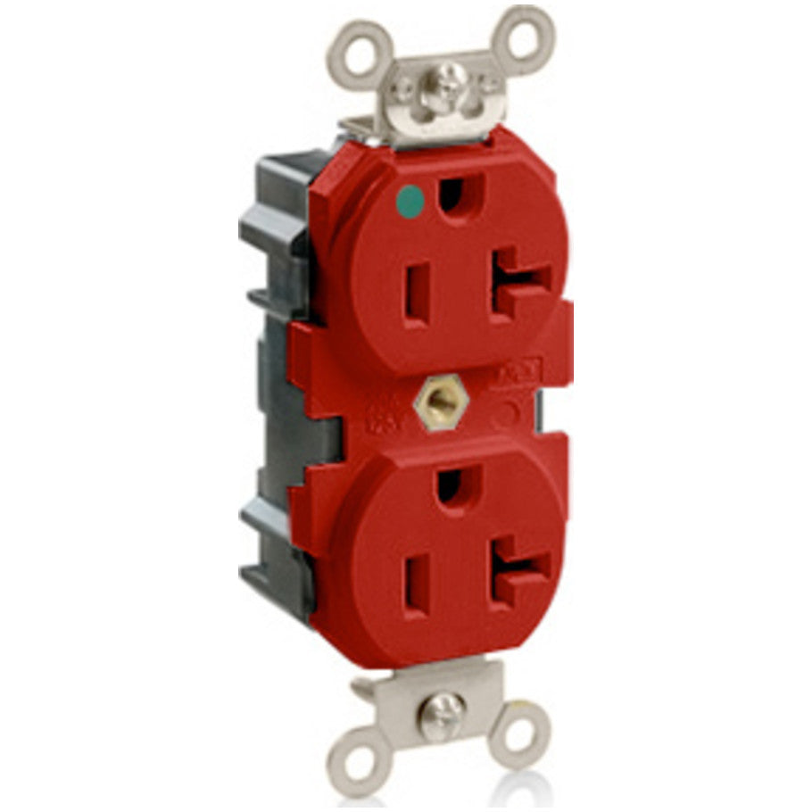 Lev-Lok, Duplex Receptacle Outlet, Nylon, Red, 20A, 2-Pole, 3-Wire, 125V ac